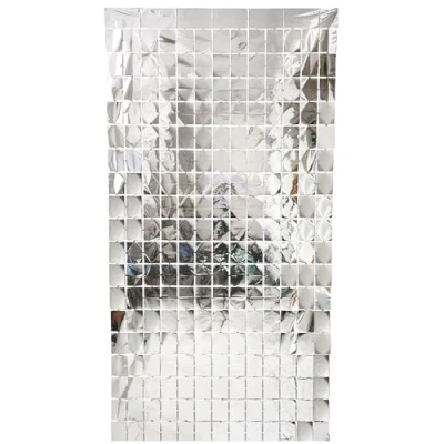 Afbeelding van Hayaww 1 stuk fonkelend gordijn, glinsterende gordijnen met pailletten, aluminium gordijn franjes, x 2 m, voor decoratie van verjaardagsfeest (zilver stuk)
