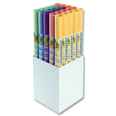 Afbeelding van transparant papier Folia display 25 rollen, 50,5X70cm 115grs assorti