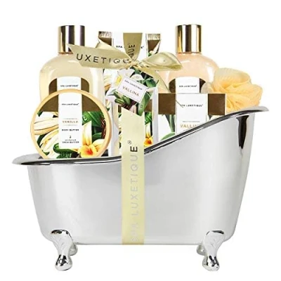 Image de SPA LUXETIQUE Coffret Cadeau de bain pour femme Kit beauté 8 pièces d&#039;anniversaire Parfum vanille ensemble avec baignoire décorative, spa,