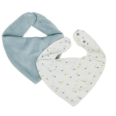 Afbeelding van Nattou Set van 2 bandana slabbetjes met drukknoopsluiting, 30 cm, katoen en polyester (fluweel/spons), motief Romeo, Jules Sally meerkleurig