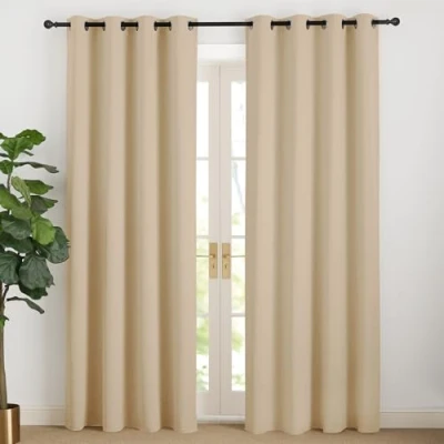 Afbeelding van NICETOWN Thermisch verduisteringsgordijn, anti kou en warmte, decoratie voor huis, gordijnen met lichtgevende ogen, blokkering, 140 cm breed x 200 hoogte, donkerbeige, 2 stuks