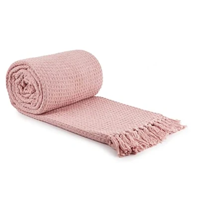 Image de Emma Barclay Honeycomb Jeté de canapé uni texturé gaufré en coton recyclé pour fauteuil, Rose pâle 90 x 100 cm (228 254 cm)