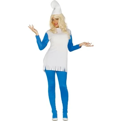 Afbeelding van Fiestas Guirca Verkleedjurk Smurf Dames Blauw/wit Mt L 3 delig