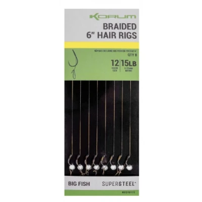 Afbeelding van Korum Supersteel Big Fish Braided Hair Rigs 6&quot; Barbless (8 pcs) Maat : Haak 8 0.25mm