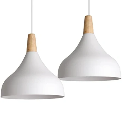 Afbeelding van iDEGU Retro hanglampen, modern, druppelstijl, kap, plafondlamp, E27, metaal, hanglamp, voor slaapkamer, eetkamer of keuken, diameter 20 cm, 2 stuks, wit