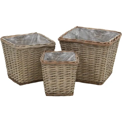 Afbeelding van Plantenbakken verhoogd 3 st wicker met PE voering