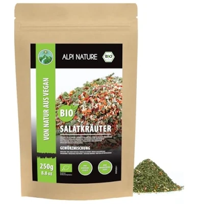 Afbeelding van biologische saladekruiden (250 g), saladekruidenmix, saladekruiden, 100% natuurlijk, ingrediënten uit teelt, kruidenbereiding voor salades, zonder kunstmatige toevoegingen
