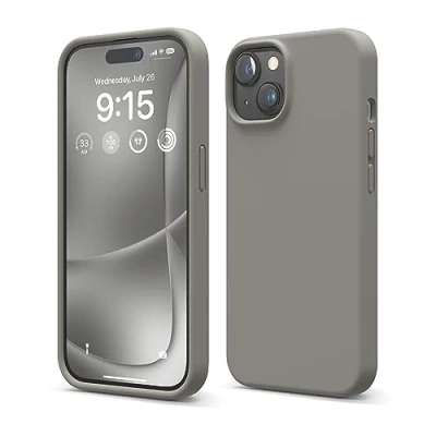 Afbeelding van elago Liquid siliconen hoesje compatibel met iPhone 15 (4&quot;), hoogwaardige siliconen, volledige bescherming 4 laags schokbestendig telefoonhoesje, zachte microvezel anti kras voering (Medium Grey)