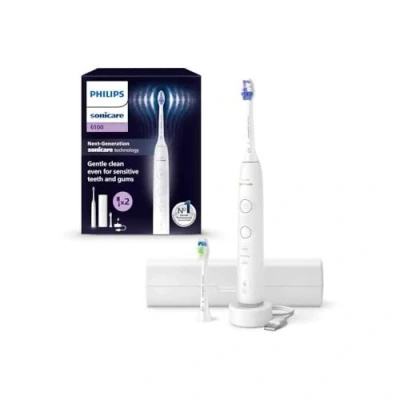 Afbeelding van Philips Sonicare 6500 Series Elektrische tandenborstel Extra Optimal White Opzetborstel Reisetui Wit Gevoelige tanden HX7410/02