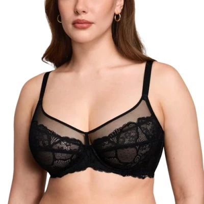 Afbeelding van DOBREVA Damesbeha met kant, minimizer, ongevoerd, beugels, zwart, 80B, zwart.
