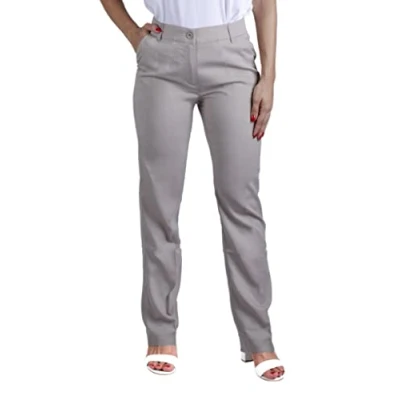 Afbeelding van Damesbroek, elegante broek, middellang, rechte snit, zakken voor het werk, kantoor, kelner, verkoper. (93% polyester 7% elastaan), 3202Ro