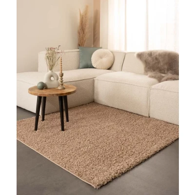 Afbeelding van Hoogpolig Vloerkleed Shaggy Trend Effen Beige 160x160 Cm