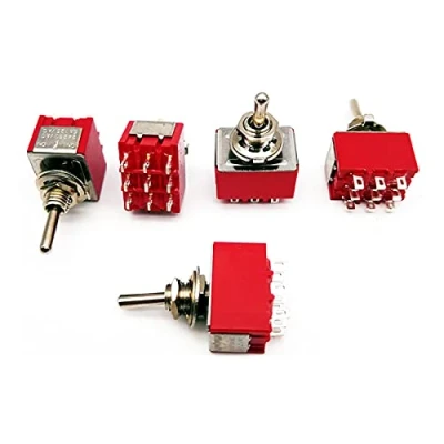 Afbeelding van Candeon Mini tuimelschakelaar 5 stuks MTS 303 9 polige micro 3 posities 120 V/5 A 250 V/2 ON DPDT drukknopschakelaars (rood)