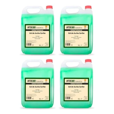 Afbeelding van Intercabo Set van 4 jerrycans 5 liter douchegel 5L Navulverpakking Caraïben hydraterende