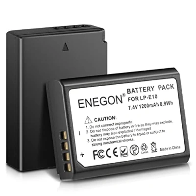 Afbeelding van ENEGON LP E10 batterij 1200 mAh (2 stuks) voor Canon en EOS Rebel T3, T5, T6, T7, T100, Kiss X2, X50, X70, X80, X90 1100D, 1200D, 1300D 0D 1500 00D D 20.000 3000D