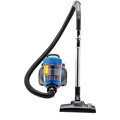 Afbeelding van Amazon Basics Aspirateur cylindrique puissant, compact et léger, sans sac, pour sols durs moquettes, filtre HEPA, 700W, 2.0L, EU, noir/bleu