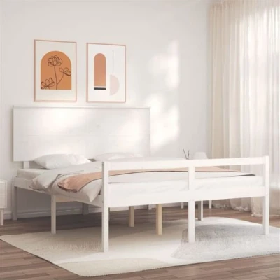 Afbeelding van Bedframe Met Hoofdbord Massief Hout Honingbruin 200X200 cm 150 x 200 / Wit