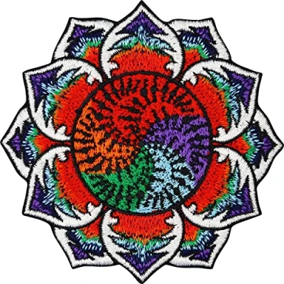 Afbeelding van patch om op te strijken Lotus Mandala geborduurd kunstwerk naaien of yoga voor alle stoffen 80 x mm