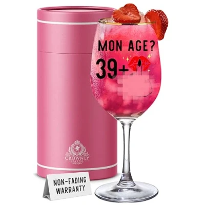 Afbeelding van CROWNLY CRYSTAL® cadeau voor dames, 40 jaar, wijnglas, gepersonaliseerd cadeau, 40e verjaardag, verjaardagscadeau, origineel grappig