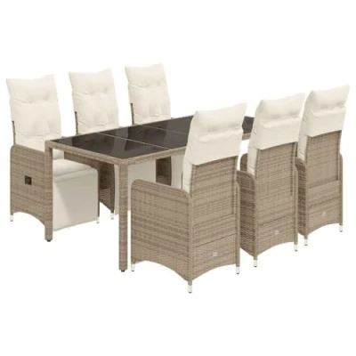 Afbeelding van vidaXL 7 delige Bistroset met kussens poly rattan bruin