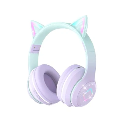 Afbeelding van Draadloze Bluetooth hoofdtelefoon voor kinderen, 5.1 en stereogeluid, opvouwbaar, verstelbare hoofdband, kinderhoofdtelefoon met on ear microfoon school/tablet (paars)