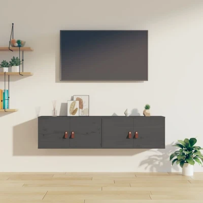 Afbeelding van Wandkasten 2 st 60x30x30 cm massief grenenhout grijs