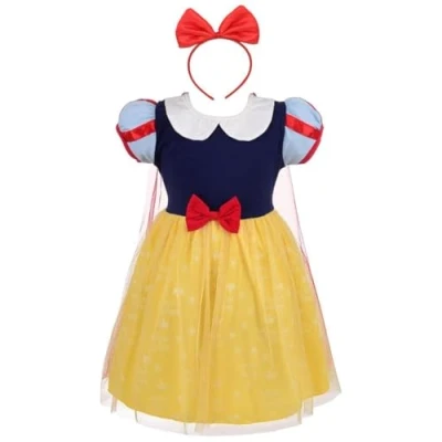 Afbeelding van Lito Angels Prinses, Sneeuwwitje, tule jurk, zomerjurk met pet en accessoires voor kinderen meisjes, verjaardagsfeest, Fancy outfit, leeftijd 18 24 maanden, geel 099