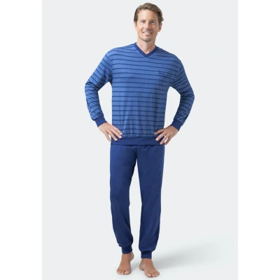 Afbeelding van Blauwe heren pyjama strepen Hajo Blauw Maat 62