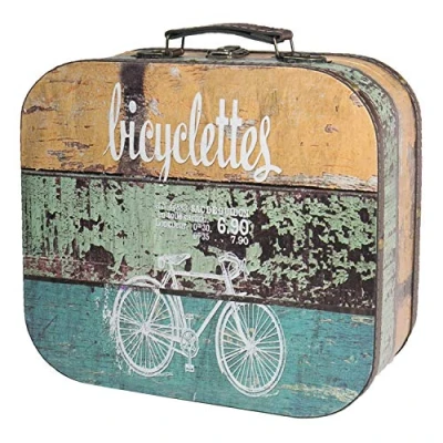 Afbeelding van HMF VKO206 Vintage houten koffer, 32 x 29,5 12 cm, groot, decoratieve fiets