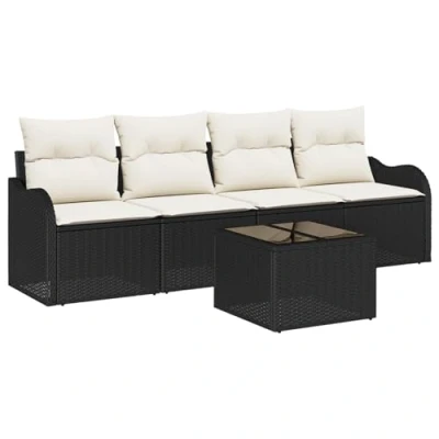 Afbeelding van vidaXL 5 delige tuinset met kussens zwart poly rattan