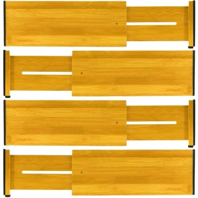 Afbeelding van Ladeverdeler van natuurlijk bamboe, ladeverdeler, verstelbaar (43 56 cm), geveerde lade opbergsysteem, organizer voor keuken, badkamer, slaapkamer, commode en kantoor, set 4