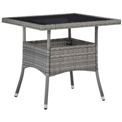Afbeelding van Tuintafel poly rattan en glas grijs