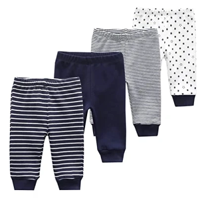 Afbeelding van TONE Set van 4 babyleggings voor jongens en meisjes, 0 3 m/3 6 m/6 9 m/9 12 m, 100% katoen, Marineblauw 1