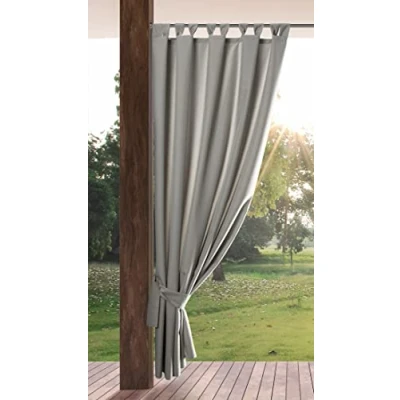 Afbeelding van Eurofirany Garden Outdoorgordijn met lussen, afneembare zonwering, inkijkbescherming, winddicht, waterdicht, voor paviljoen, terras, pergola, 155 x 240 cm, lichtgrijs