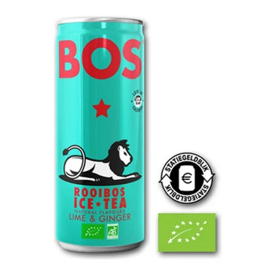 Afbeelding van BOS Ice Tea Lime &amp; Ginger Bio Blik 12 x 250 ml