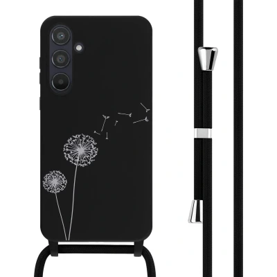 Afbeelding van iMoshion hoesje Geschikt voor Samsung Galaxy A55 met koord Siliconen design Zwart / Dandelion Black