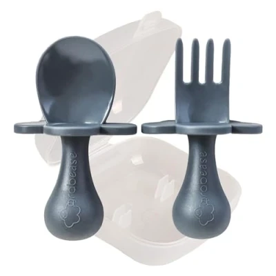 Image de Grabease Ustensiles Pour tout petits Fourchettes bébé auto alimentation, sans BPA et phtalates Gris