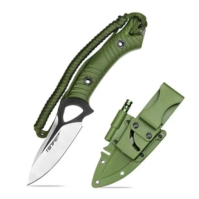 Afbeelding van TONIFE Explorer Vast mes met plastic etui 8Cr14MoV lemmet survivalmes, glasvezelversterkte nylon handgreep voor buiten kamperen EDC (groen+titanium zwart en satijn)