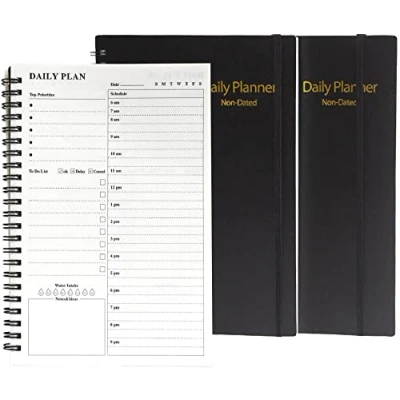 Afbeelding van 2 stuks ongedateerde dagelijkse planner, to do lijstboek, spiraalplanner, tijdmanagementhandleiding en planner 14,2 x 21,1 cm, 152 pagina&#039;s