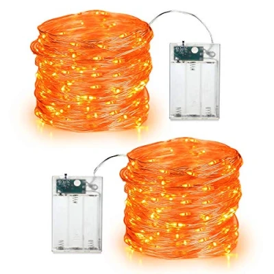 Afbeelding van BrizLabs Set van 2 herfstdecoratieve lichtsnoeren 6 m 60 leds Micro Halloween Koperdraad Lichtsnoer op batterijen Sterren Verlichting voor Thanksgiving, Kerstmis