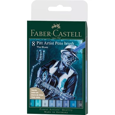 Image de Faber Castell 167173 Crayon à encre de Chine Pitt Artist Pen, The Blues, B, étui 8 pièces