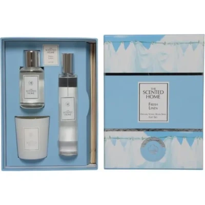 Afbeelding van Fresh Linen Cadeauset Geurstokjes met verstuiver , roomspray en geurkaars