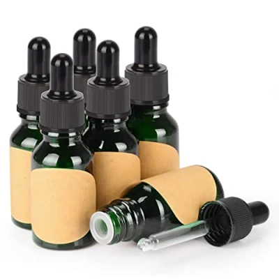Afbeelding van stonylab 6 stuks glazen druppelflesje, Lege Fles met Druppelaar, Binnenste Plug en Label voor Etherische Oliën Aromatherapie Geuren (15 ml, Groen)