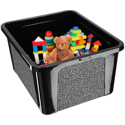 Afbeelding van KADAX Rechthoekige opbergdoos met deksel, stapelbare van kunststof, ruimtebesparende (20 liter, zwart)
