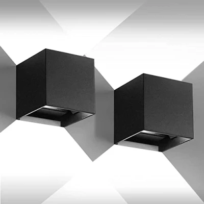 Afbeelding van CANMEIJIA Led buitenwandlamp, 12 W, 6500 K, binnenwandlamp, IP65, 2 stuks, van boven naar beneden verstelbare lichtstraal, voor slaapkamer, woonkamer, hal, balkon, badkamer, zwart