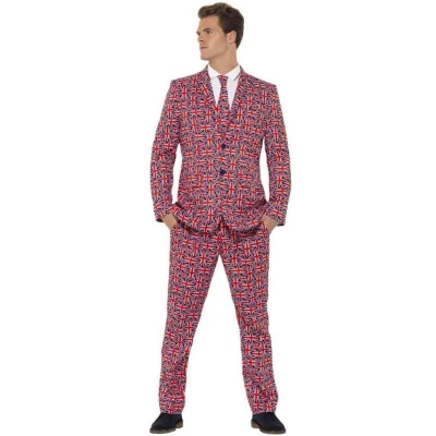 Afbeelding van Smiffy&#039;s Vlaggen Kostuum Extravagant Herenkostuum Keurig Pak Engelse Vlag Union Jack Man Blauw, Rood Medium Carnavalskleding Verkleedkleding