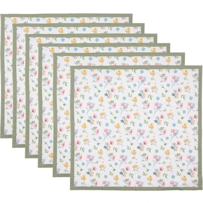 Afbeelding van Clayre &amp; Eef Servetten Katoen Set van 6 40x40 cm Wit Groen Vierkant