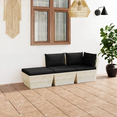 Afbeelding van 3 delige Loungeset met kussens pallet vurenhout