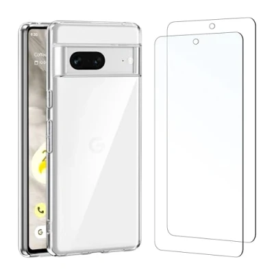 Afbeelding van NEW&#039;C Beschermhoes voor Google Pixel 7, ultra transparant, siliconen, zachte TPU gel, 2 x gehard glas displaybeschermfolie
