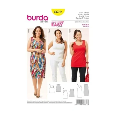 Afbeelding van Burda b6672 naaipatroon T shirt en jurk wit papier 19 x 13 1 cm